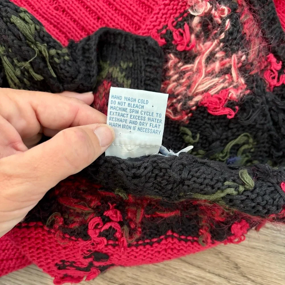 Vintage Ciel Bleu Cottagecore Hand Knit Grandma Sweater Vest with Berry Accents